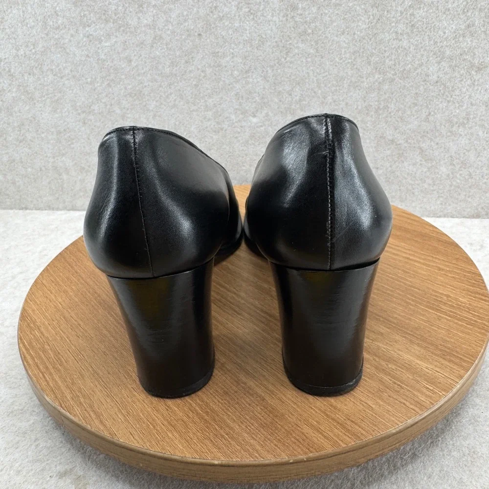 J.Crew Pumps Sz 9 Black Leather‎ Square Toe Block Heel Italy Classic Minimalist